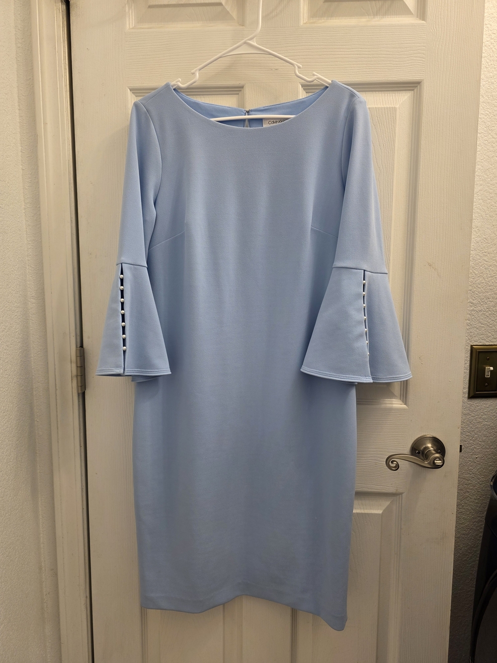 Calvin Klein Pale Blue Bell-Sleeve Midi Dress